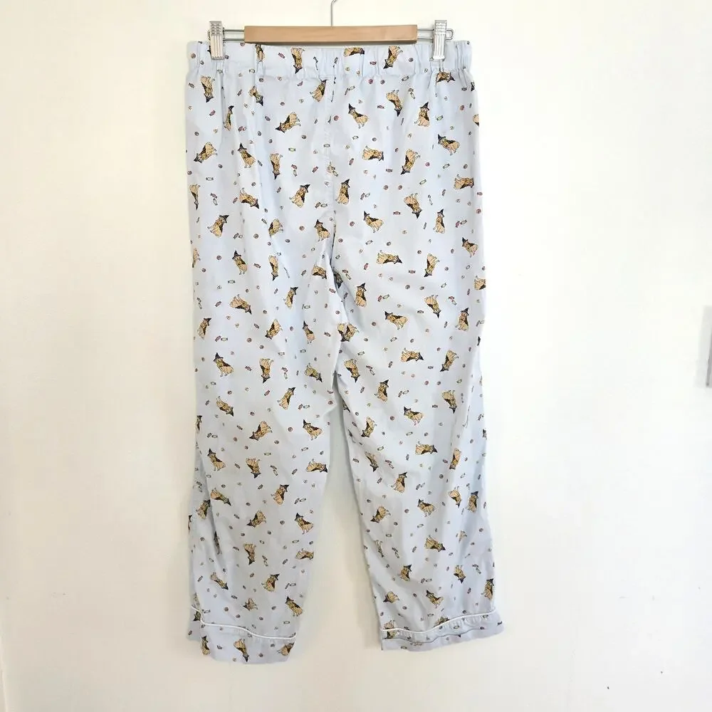 Light Blue Halloween Dog Print Golden Retriever J.Crew Pajama Capri Pants M
